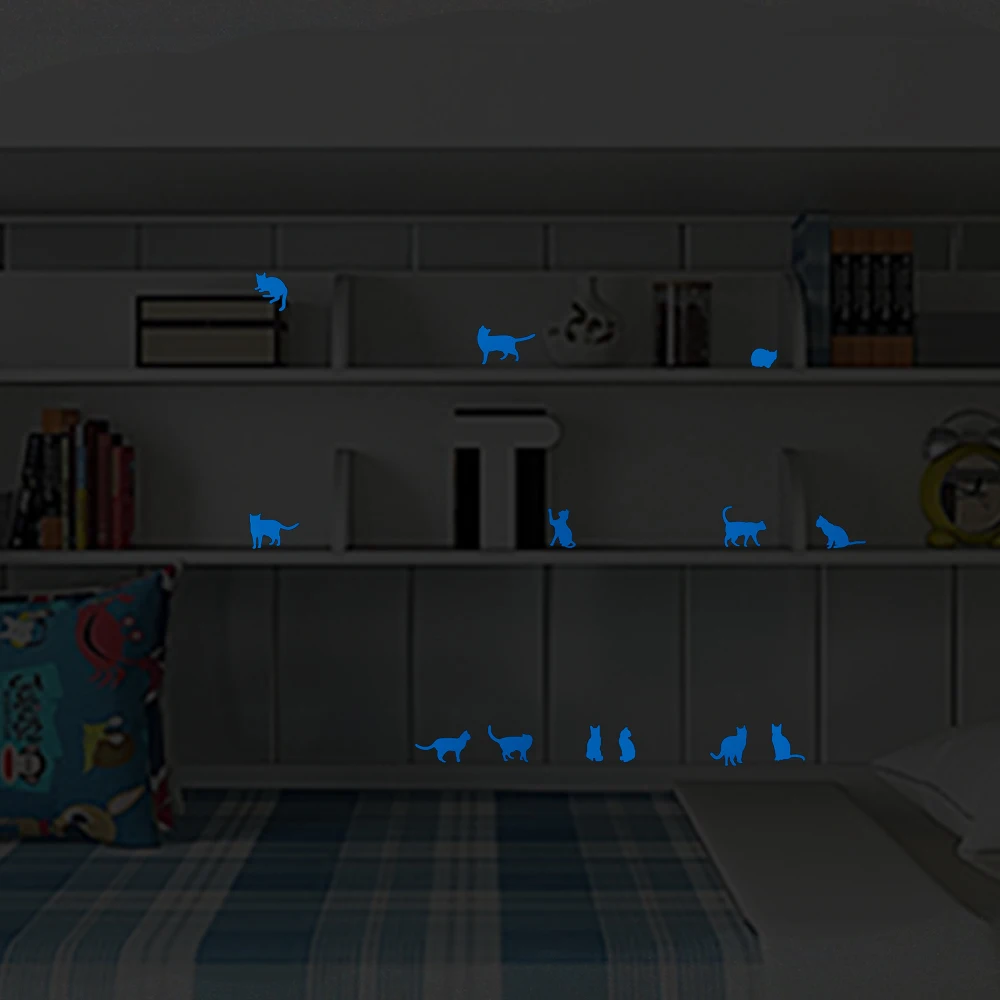 13pcs Cats Luminous Sticker Glow in the Dark Cartoon Animal Wall Switch Sticker Decal for Kids Room Furniture Laptop Phone Decor