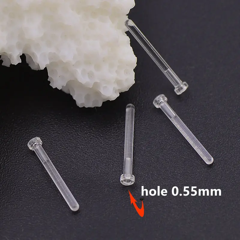 200pcs Transparent Plastic Earring Pins 0.75/0.55mm hole Hypoallergenic DIY Earring Finding