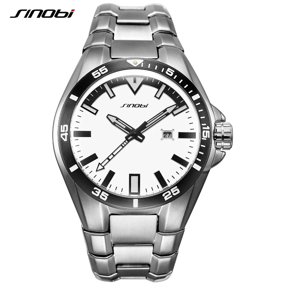 SINOBI Brand Luxury Men\'s Business Watch 47mm Dial Stainless Steel Strap Calendar Luminous Waterproof Men Sports Wristwatch