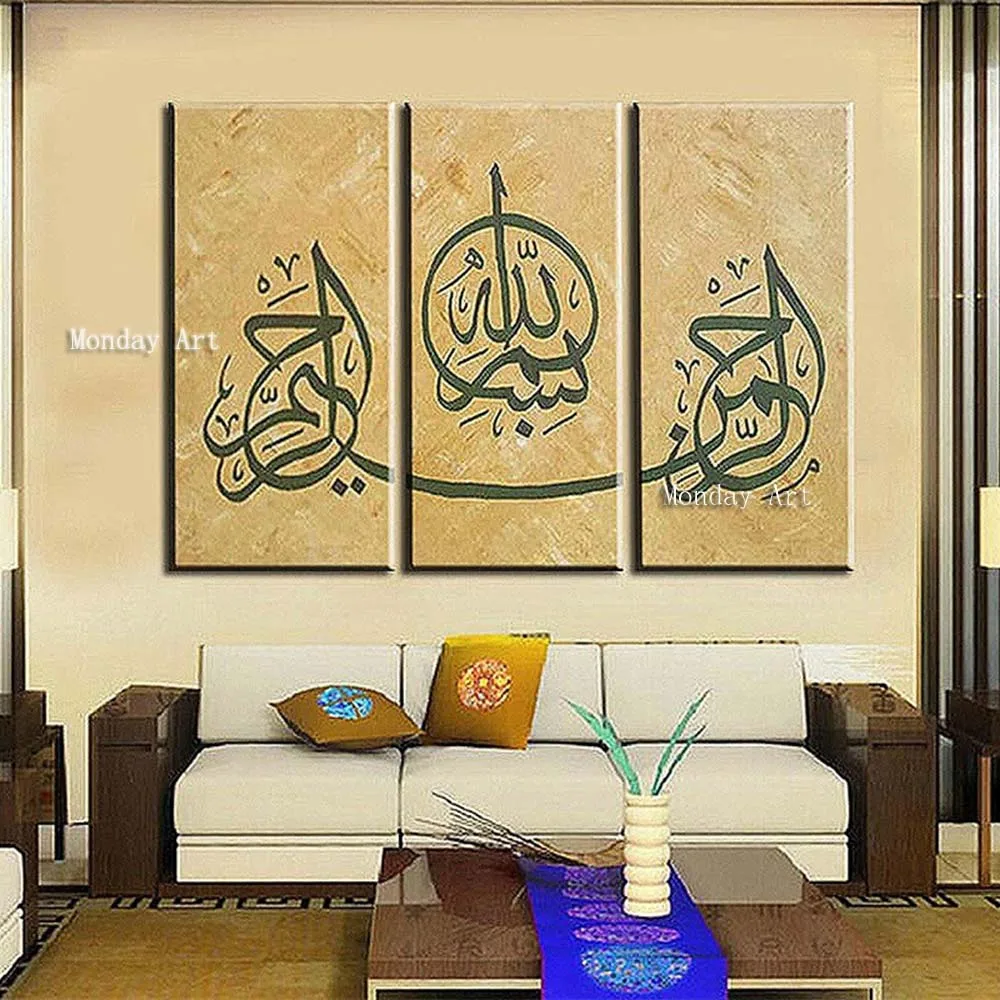 Handmade oil paintings 3 Panel Wall Art canvas Painting Handpainted Abstract Arabic Letters Oil Paintings on Canvas Home Decora