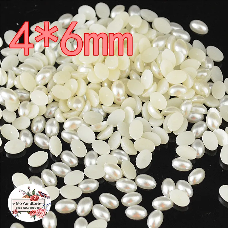 1000pcs/lot 4x6mm ivory oval pearl Beads ABS Resin Flatback Simulated pearl Beads DIY beads