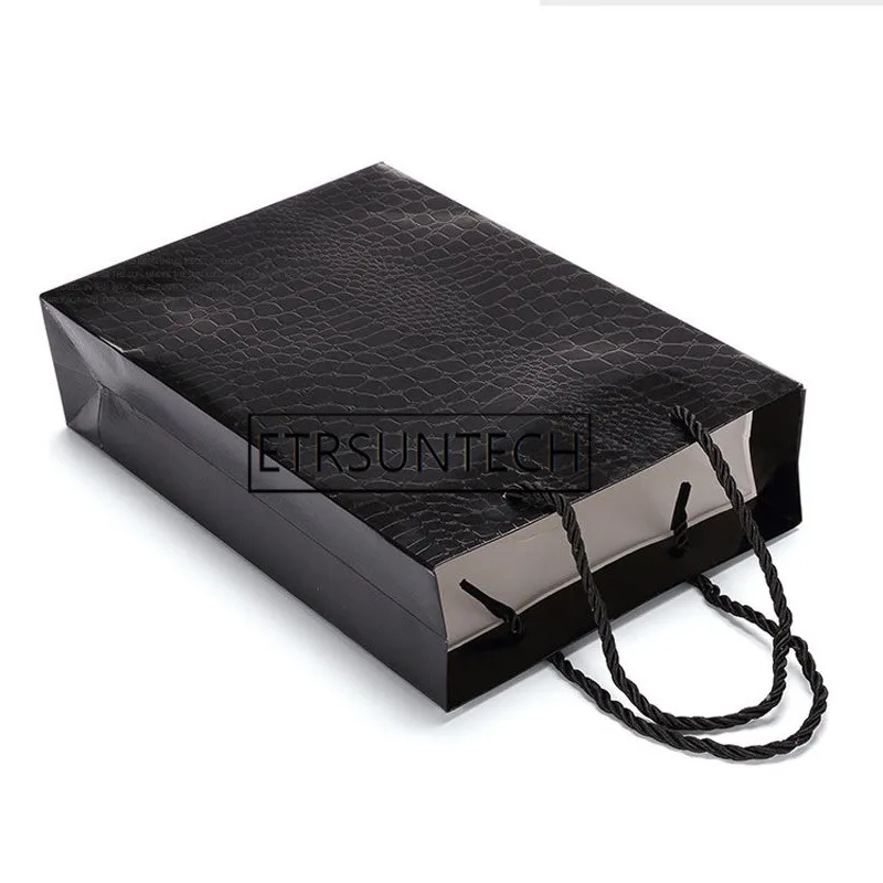 100pcs Creative Black Crocodile Pattern Paper Gift Bag Jewelry Cosmetic Clothing Packaging Pouch With Handle