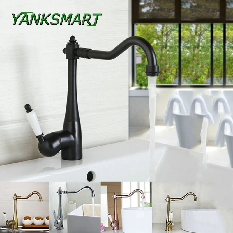 

YANKSMART Antique Copper /Chrome / ORB / Gold Finish Swivel Brass Finish Deck Mounted Tap Kitchen Sink Faucet Mixer Taps Drain