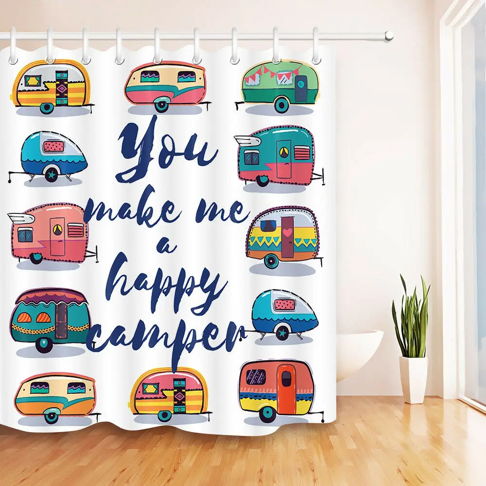 Funny Car Shower Curtain Liner Bathroom Set Waterproof Fabric Hooks