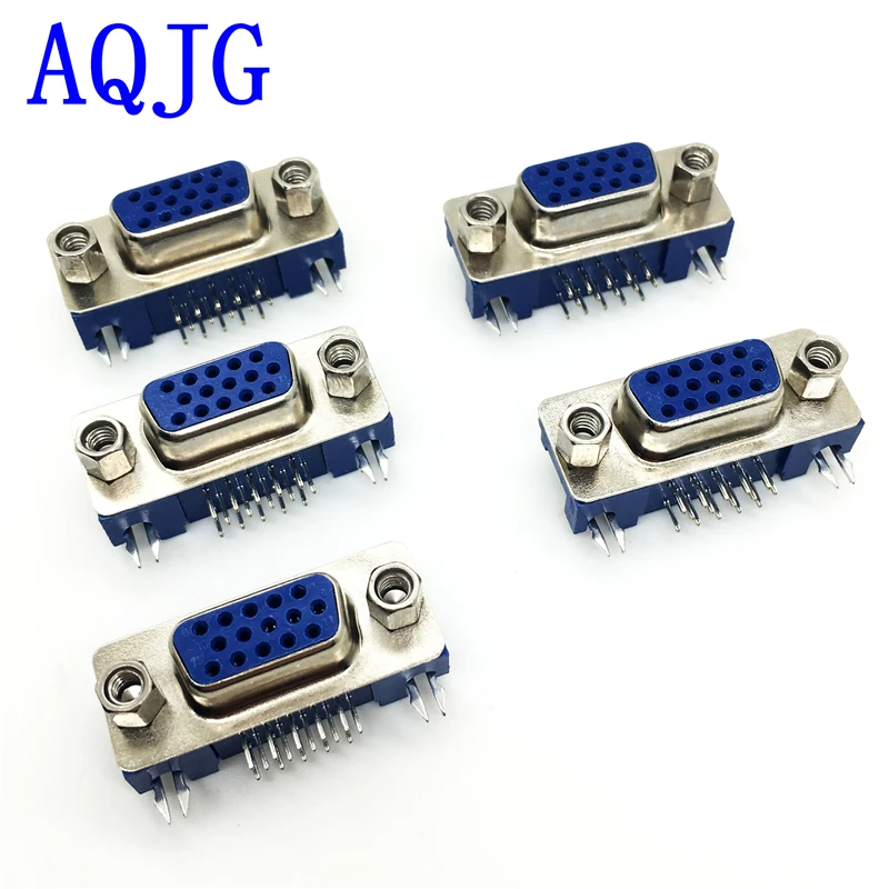 50 pz DB15 DR15 3 Righe Blu Porta Parallela 15 Spille D Sub Femmina 15 Vie PCB 90 Gradi Connettore DB15 Presa Spina di Adattatore VGA