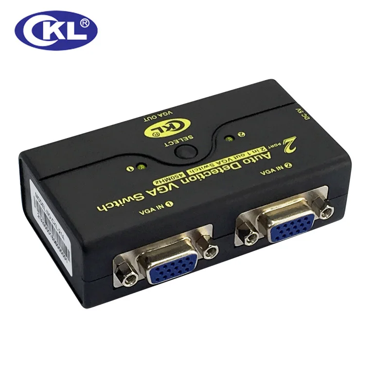 CKL ABS Auto VGA Switch 2 in 1 out, 1 Monitor 2 Computers Switcher Support Auto Detection 2048*1536 450MHz USB Powered CKL-21A