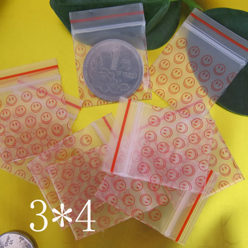 Smiling face100pcs/lot Transparent Self Sealing Zip Zipper Lock Plastic Bags 3*4cm Clear Ziplock Bags For Jewelry Packaging