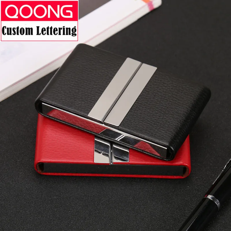 

QOONG NEW Leather Double Open Credit ID Card Holder Big Capacity Travel Card Wallet Business Card Case Metal Wallet Cardholder