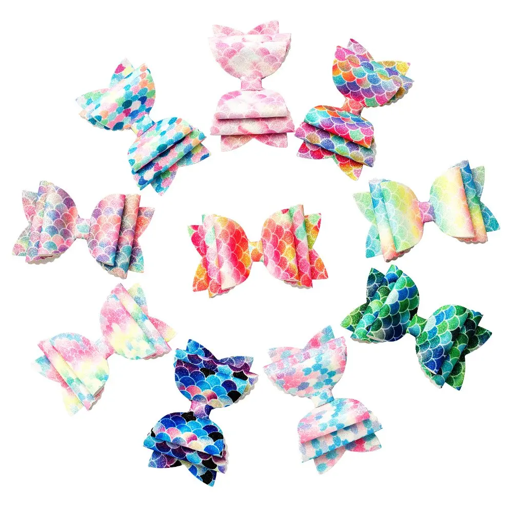 3.5'' Women Baby Girl Mermaid Hairgrips Glitter Hair Bows with Clip Dance Party Bow Hair Clip Girls Hairpin Hair Accessories