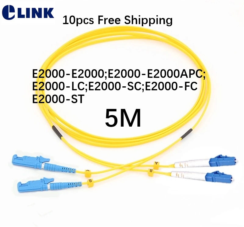 

fiber patch cords 10pcs 5M E2000 SM Duplex E2000/UPC-E2000/APC LC ST SC FC DX Singlemode OS1 OS2 9/125um yellow free shipping