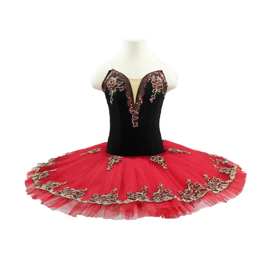 

Girls Don Quixote black red pre-professional ballet tutu stage costume dress women&adult ballerina pancake tutu for kids