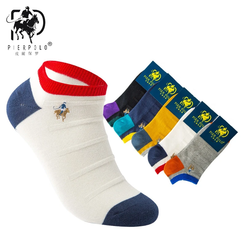 

PIER POLO Fashion Men Socks Double Needle Embroidered Combed Cotton Boat Socks Summer Casual Short Socks Manufacturer Wholesale
