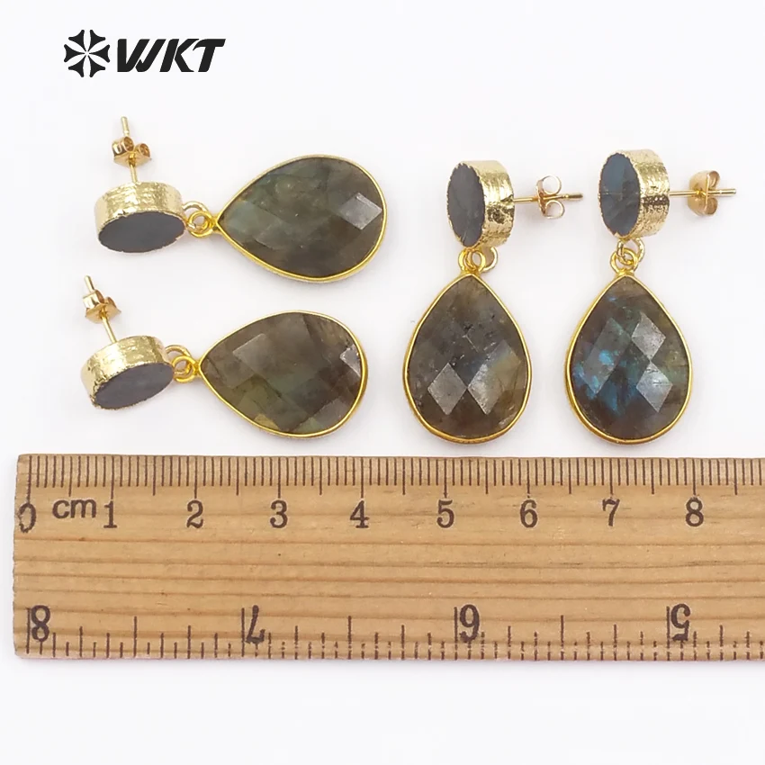 

WT-E441 простой дизайн, блестящие изысканные серьги из натурального лабрадорита, серьги в форме капли для женщин, свадебные подружки невесты