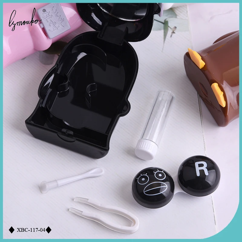 Lymouko New Design Cute Penguin Duck with Mirror Container Contact Lenses Box for Kit Women Girl Gift Contact Lens Case