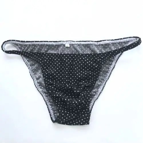 Mens String Bikini Stripe Jersy polyester Spandex G3774 Narrow Waist Prints Black with dots