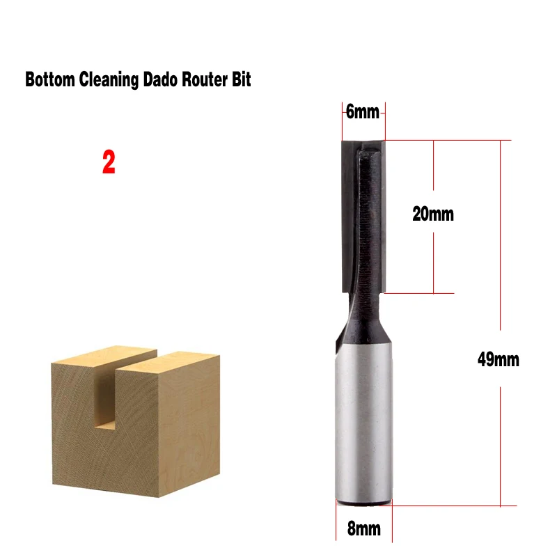 Imagem -03 - Ferramenta de Corte de Madeira Conjunto de Bits Router Reto e Dado Limpeza Inferior Haste de mm Diâmetro 56810121618 mm 1pc de Alta Qualidade