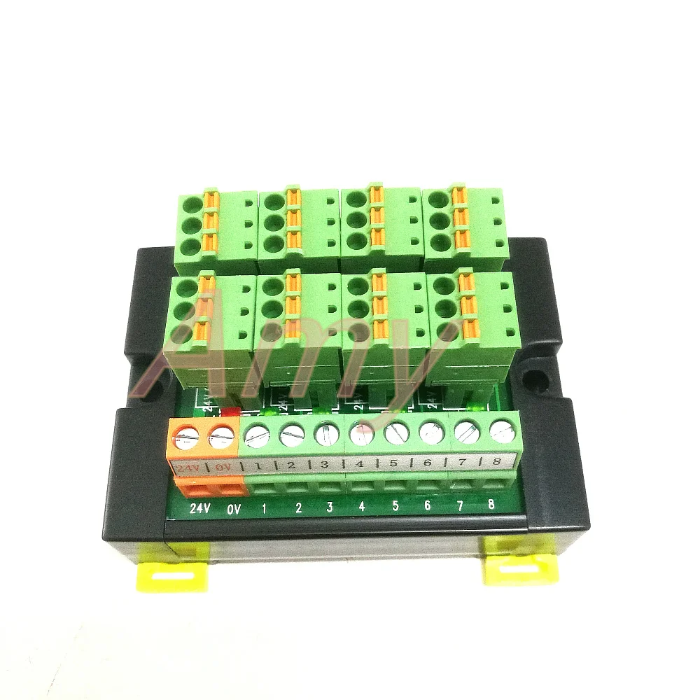 PLC terminal block module sensor 3 wire 8 bit input and output DIN rail spring wiring LED