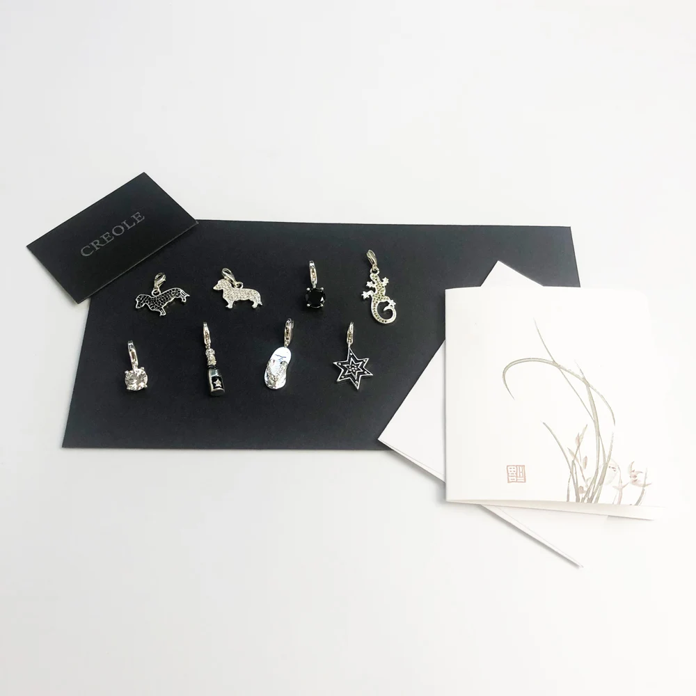 Black White Crystal Star Champagne Gecko Flip-flop Dachshund Charm Pendant,2019 Summer Fashion Jewelry 925 Sterling Silver Gift