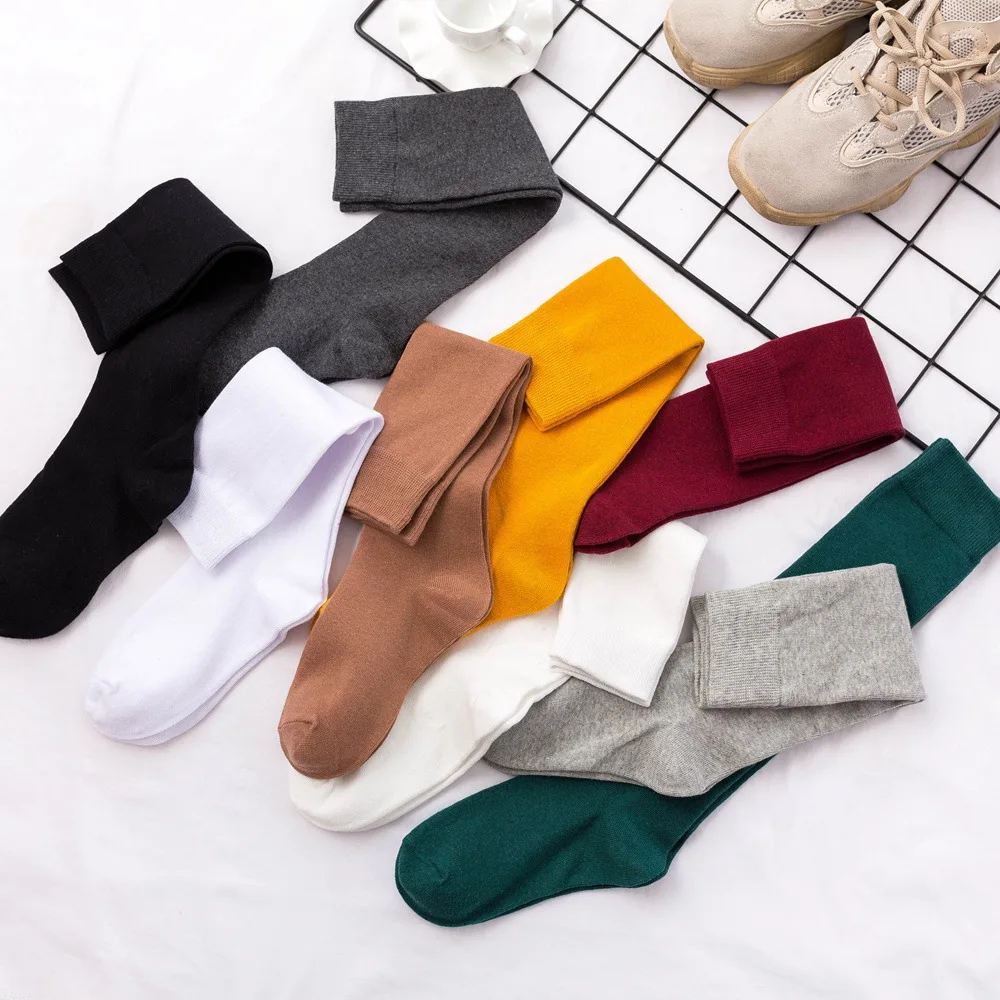 8 Colors Socks for Women Cotton Fall Winter Long Socks Harajuku Female Casual Trick Warm Student Ladies Solid Color Sox 2024