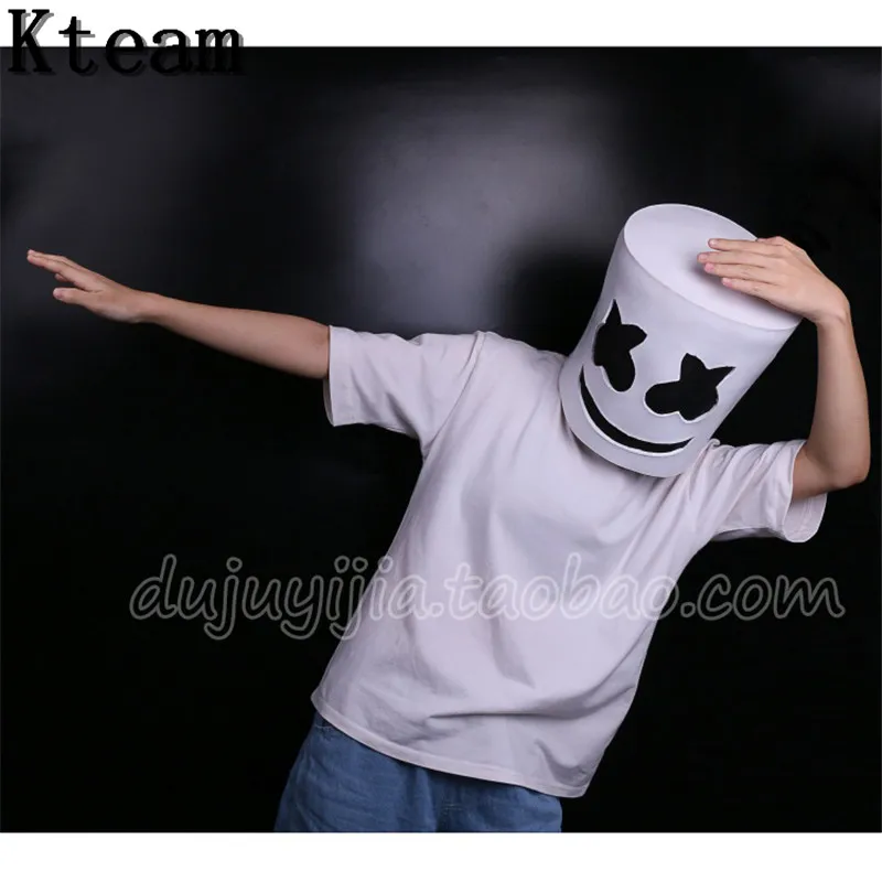 Hot Sale Halloween Party Cosplay DJ Marshmello White Mask Helmet Costume Accessory Full Head Latex Clown DJ Mask Prop Free size