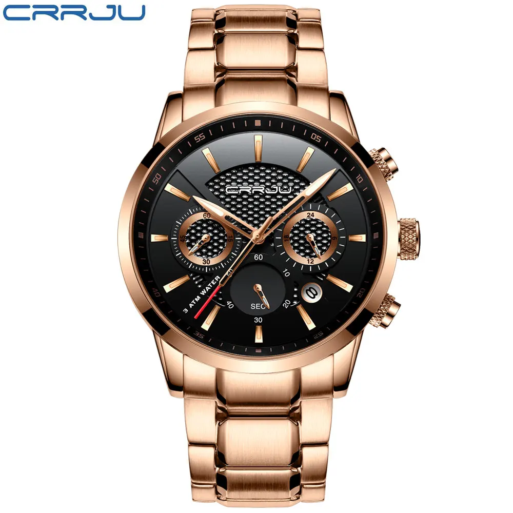 Imagem -02 - Crrju Relógio Masculino de Relógio Original de Marca de Luxo Quartzo Esportivo Militar de Rosa para Homens com Calendário Aço Inoxidável