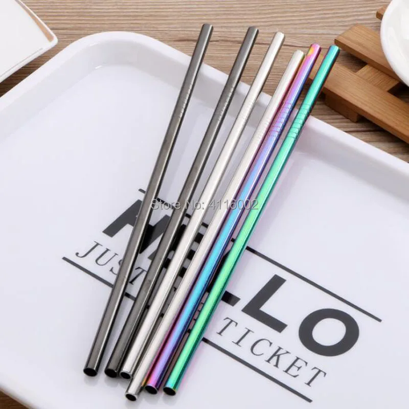 

200pcs 215mm*6mm Colorful Straw 304 Stainless Steel Straws Reusable Bent Metal Drinking Straw