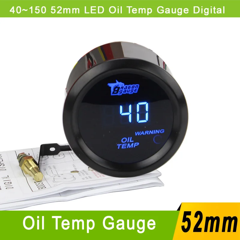 DRAGON GAUGE  52mm Oil Temp Gauge Blue LED 40~150 Centigrade Temperature Car Meter Black Shell 12V Digital Display mroil