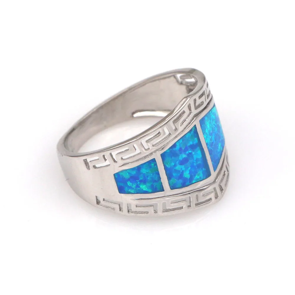 JLR-2024  Simple Blue Opal Rings 925 Sterling Silver Elegant EU Style Classic Pattern Chain Rings For Party Gift