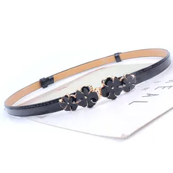 Adjustable patent women waist leather belt flower girdle for dresses female ladies waistband straps white black