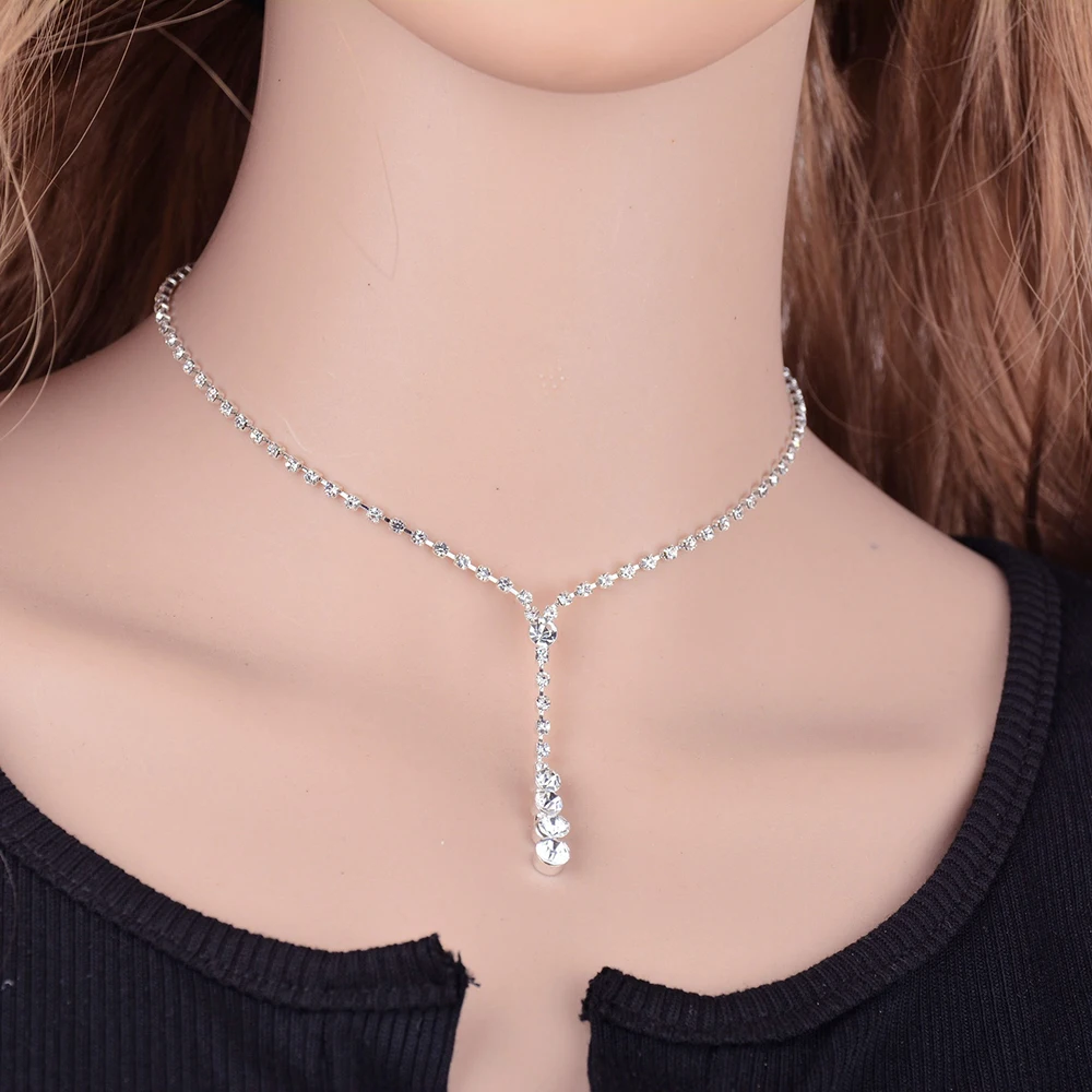 AINAMEISI Fashion Women Drop Crystal Choker Necklace Earrings Set Bridal Bridesmaid Charm Wedding Jewelry Sets