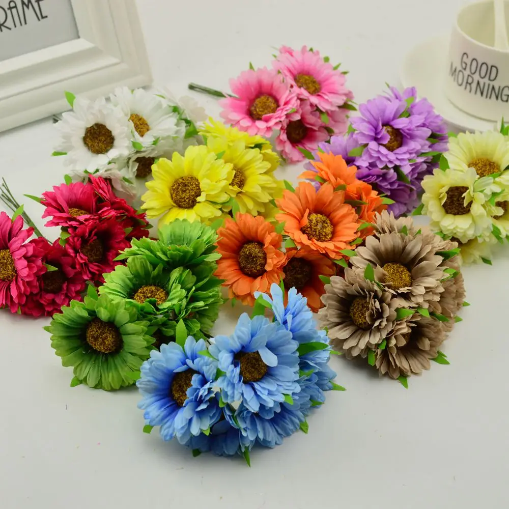 6pcs künstliche Blumen handgemachte Gerbera Mode Hausgarten Braut DIY Geschenk Kranz Material Hochzeit Bankett Dekoration Weihnachten – Detail 4