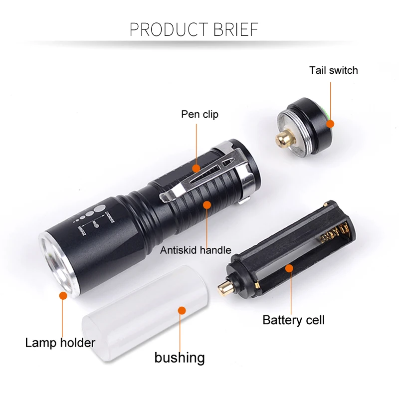 Powerful 3800LM Tactical Led Flashligh Waterproof Flashlight Strong Flash Light Hunting Torch for 3xAAA or 18650