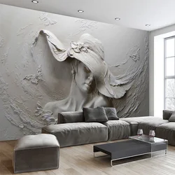 Papel tapiz con foto de escultura de personajes de cemento en relieve estéreo 3D personalizado, estilo europeo Vintage, sala de estar, decoración de cabecera, Mural 3D