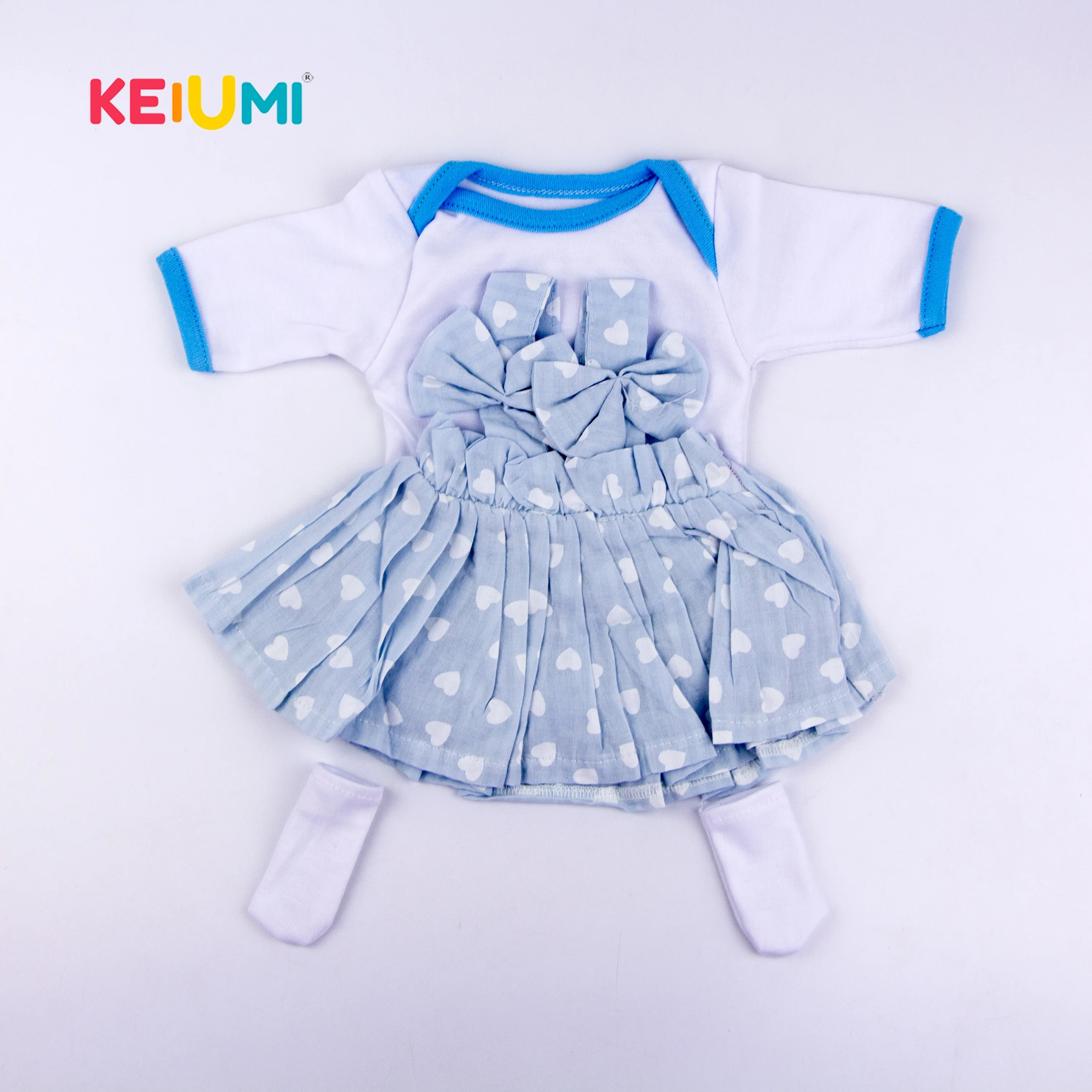 KEIUMI Light Blue Lovely Baby Girl Doll Dress Suit For 19 Inch Reborn Baby Doll With Pretty Heart For Kids Doll Collection