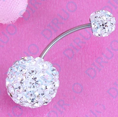 Crystal Double Ball Belly Bar Navel Ring Stud Body Piercing Gift 10mm Ball 0.8mm 2016 New Arrival Promotion