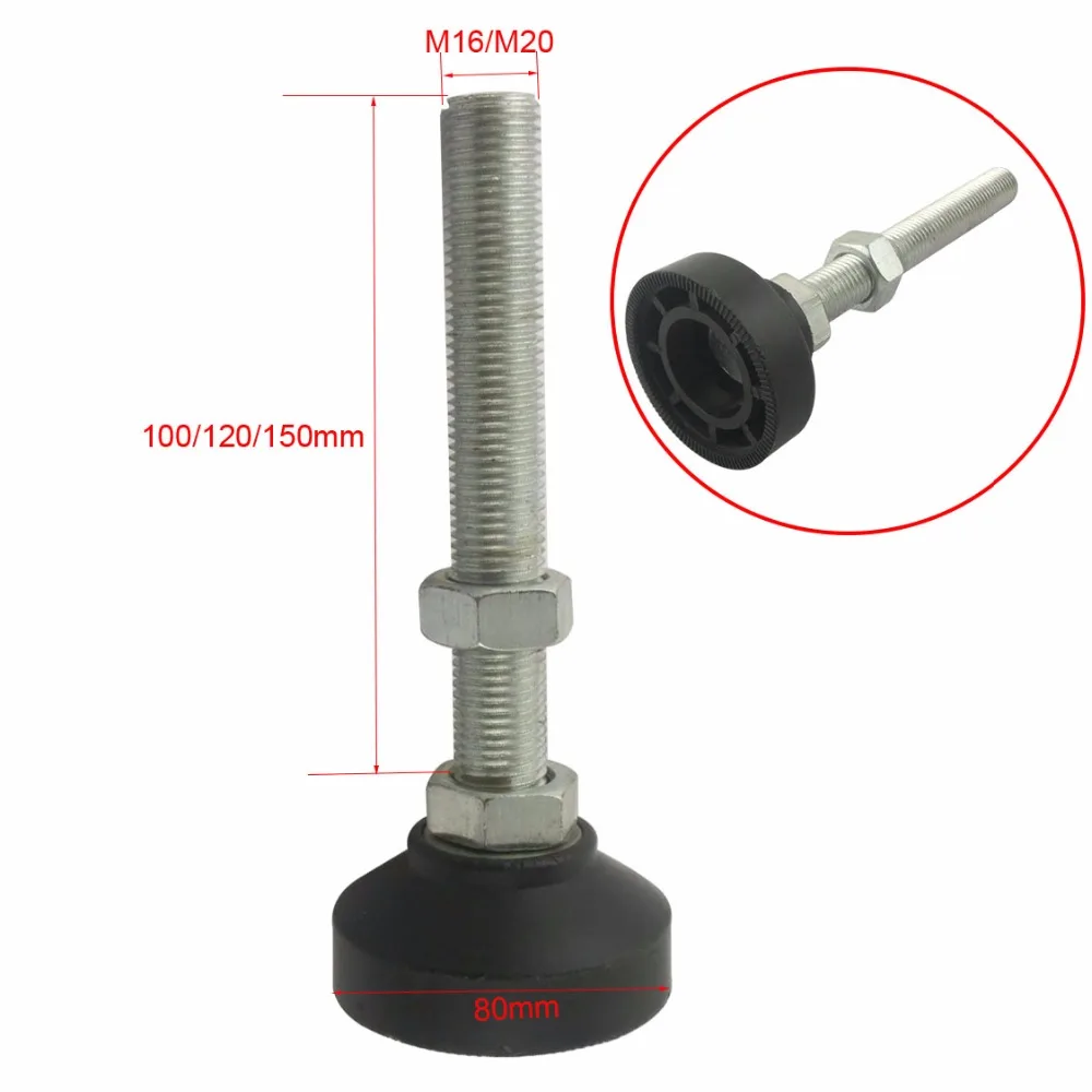 2pcs M16/M20 Thread Adjustable Foot Cups Reinforced Nylon Base 80mm Dia. Articulated Feet 100/120/150mm Thread Leveling Foot