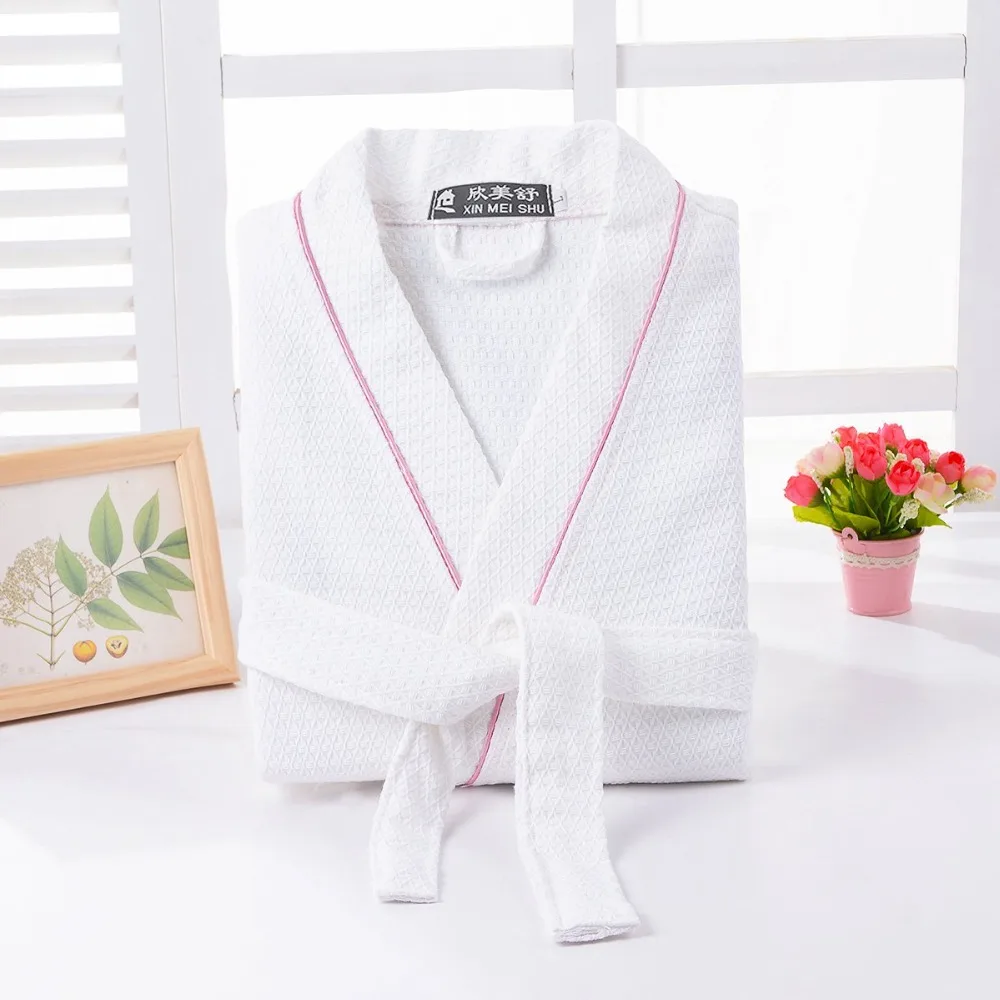 Mùa hè Waffle Áo Choàng Tắm Người Đàn Ông Cotton Kimono Áo Choàng Áo Choàng Khách Sạn cho Nam Giới Gia Đình của Người Đàn Ông Ngủ Trùm Đầu Áo Ngủ V-Cổ Cộng Với Kích Thước XL trắng