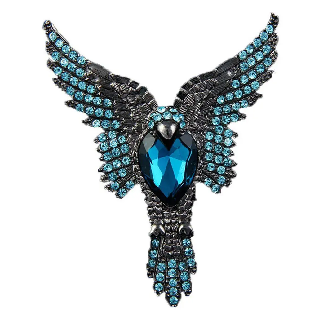 

Vintage eagle shape blue rhinestone flying owl brooch pin fashion men Fantasy Legend brooch decorative