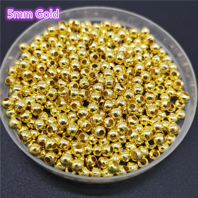 Five Sizes Gold Color Iron Metal Beads Jewelry Findings Diy  Smooth Ball Spacer  For  Making