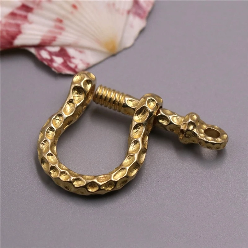 Solid brass D bow shackle key chain ring Fob clip connecting hook Leather craft DIY accessories