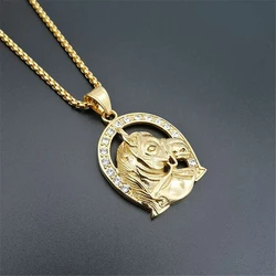 Jockey Club Horse Head Pendants Necklaces For Women/Men Gold Color Stainless Steel Horseshoe Iced Out Bling Hip Hop Jewelry