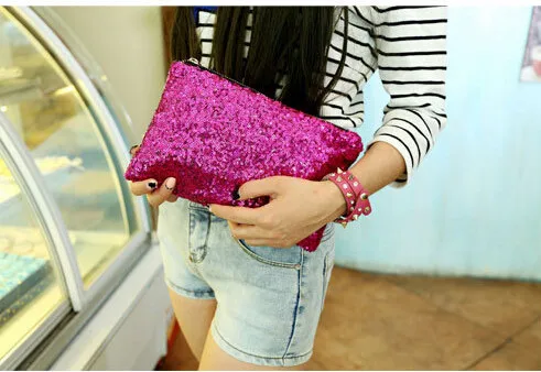 5 pieces / lot New Women Evening Party Day Clutches / Blingbling Shiny Sequins Handbags for Women/Fashion Zipper Bags Women