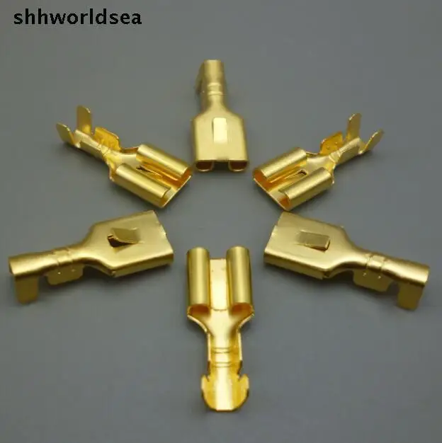 

shhworldsea Free Shipping 100PCS 6.3mm car Crimp Terminal Female Spade Connector The copper terminals auto Splice wire Terminal