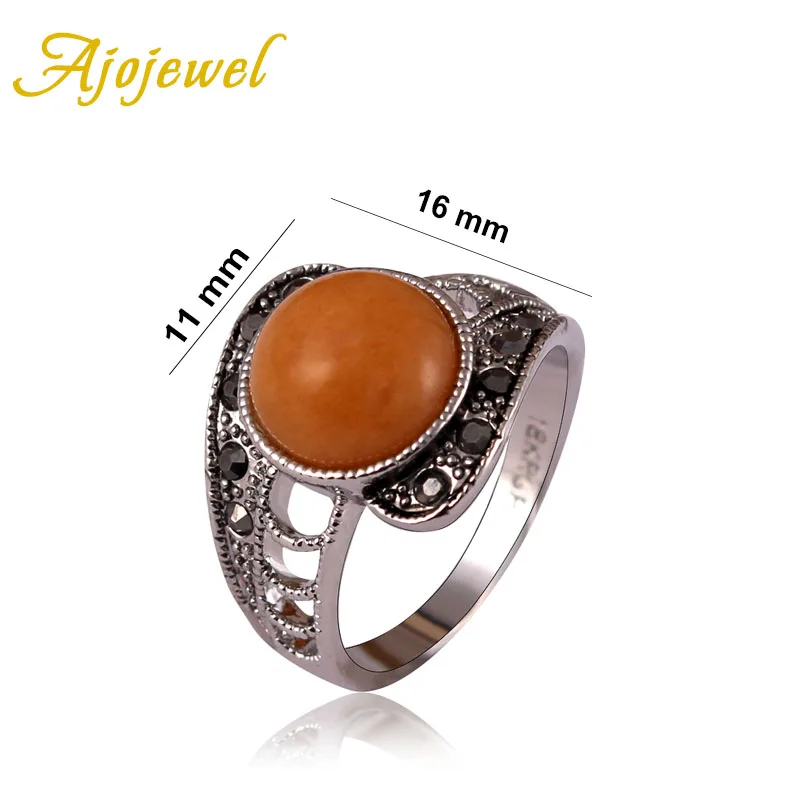 Ajojewel Elegant Vintage Women\'s Stone Ring Black Rhinestone Jewelry Aneis Retro Gift Ideas