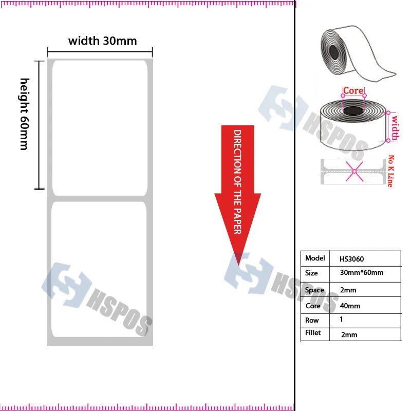 Thermal white blank bulk stickers 30mm*60mm 500pcs adhesive sheet self adhesive sticker barcode label waterproof oilproof