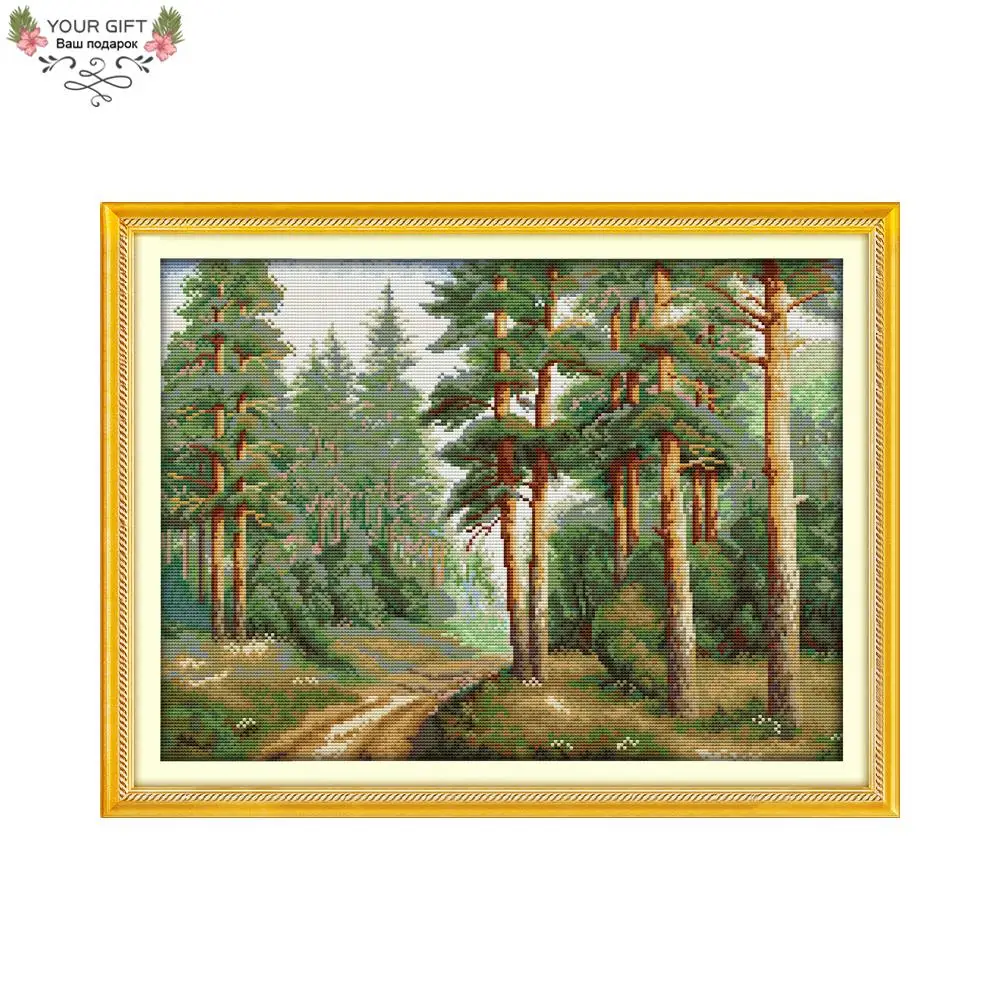 

Joy Sunday-Forest Path Счетный штампованный Набор для вышивания иглами в сосновом лесу, вышивка крестиком, домашний декор, F678, 14CT, 11CT