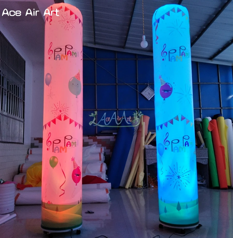 Columna de tubo de decoraciones de suelo inflable LED de fondo con logotipo de impresión personalizado para fiesta o escenario