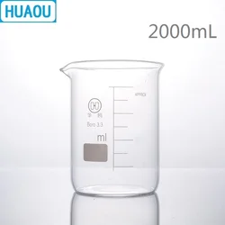 HUAOU 2000mL Beaker Low Form 2L Borosilicate 3.3 Glass with Graduation and Spout Measuring Cup Laboratory Chemistry Equipment