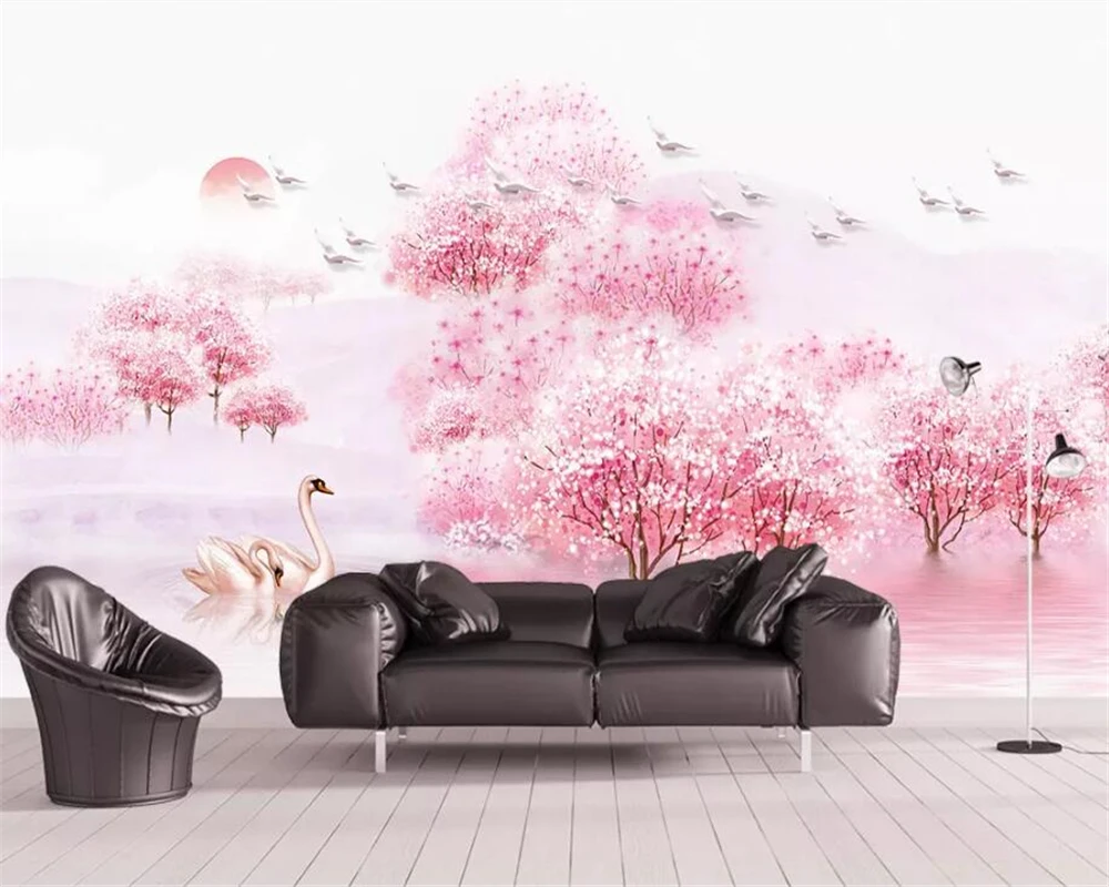 

Beibehang wallpaper for walls 3 d Pink peach tree flowers TV backdrop custom photo wallpaper large mural wall stickers behang