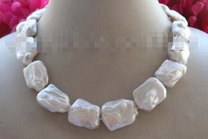 

17.5" Genuine Natural 22x26mm white Reborn Keshi Pearl Necklace #f1989!^^^@^Noble style Natural Fine jewe FREE SHIPPING